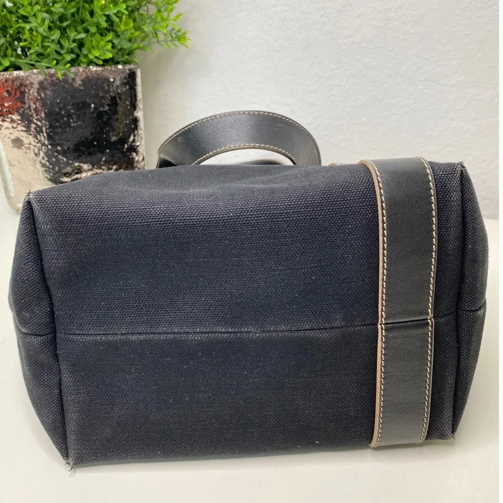 Salvatore Ferragamo Vara Ribbon Black‎ Canvas Leather Trimmed Tote Handbag Purse